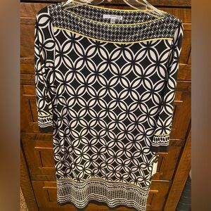 Studio One New York black white yellow boatneck print dress